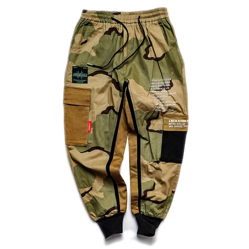 Мужская Уличная Хип-хоп карманы Jogger хлопковые свободные штаны камуфляжные брюки-карандаш повседневные брюки B54 - Цвет: Yellow
