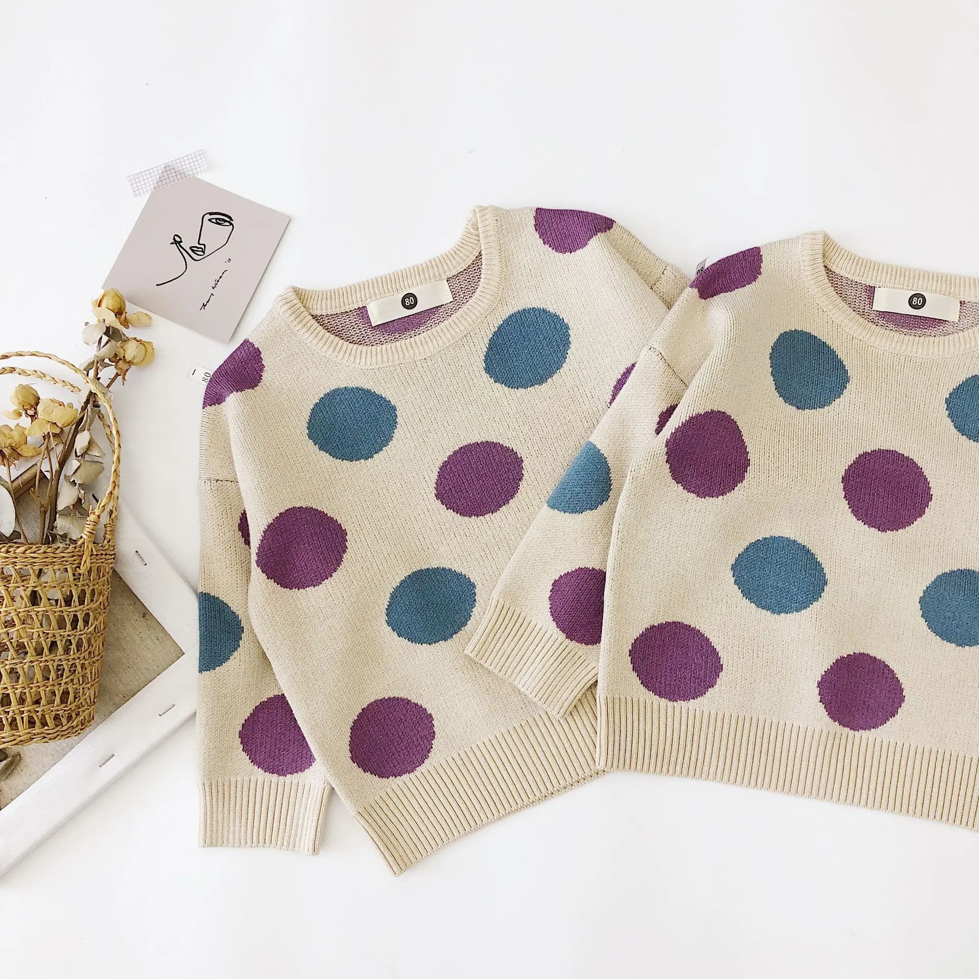 Свитер для девочек; топы в горошек; новая осенняя одежда для девочек; свитер для малышей