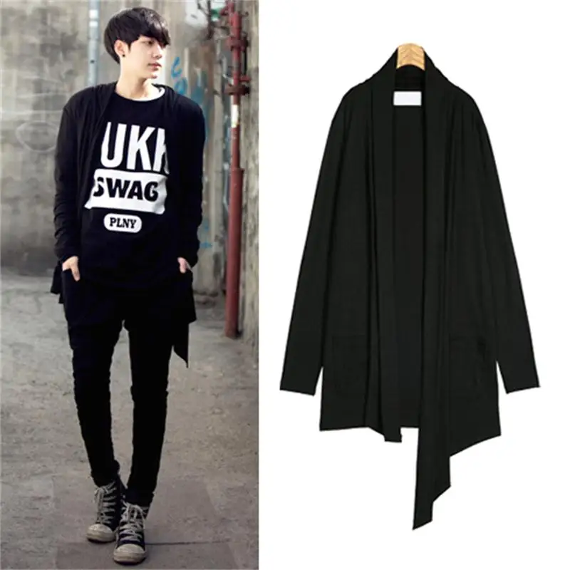 

Spring new mid-length cardigan long-sleeved large size windbreaker Korean men's jacket coat Slim cape coat singer costumes