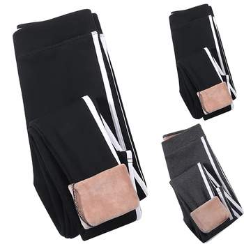 

2019 Autumn Winter Cotton Corduroy For Women High Waist Side Stripes Sports Fitness Pants Warm Tight
