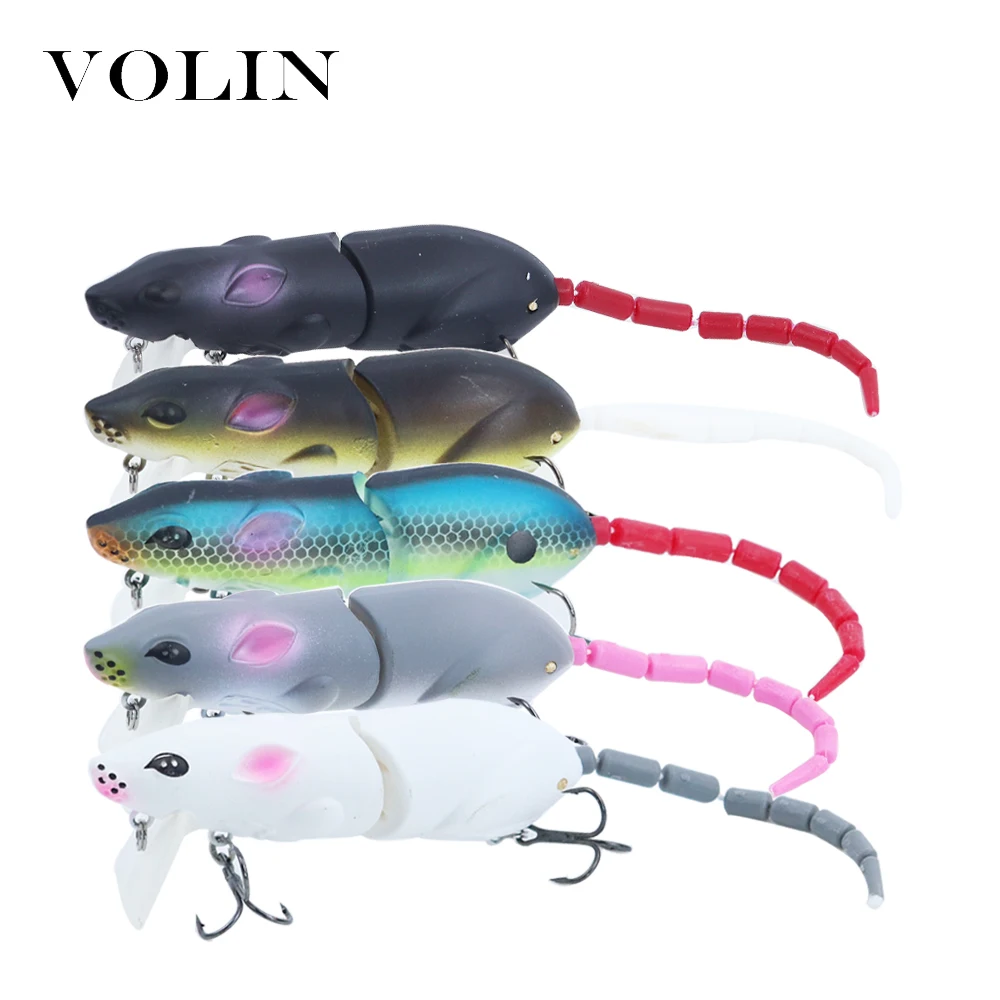 

VOLIN 1pc 80mm 15g 1Artificial Fishing Lure Plastic Rat Mouse Fishing Lure Multi-joint Bait Fishing Lure with 2 Hooks Fishing