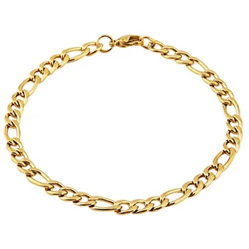 

HZMAN Men Women Gold Figaro Chain 5mm Stainless Steel Bracelet 8.5 Inches