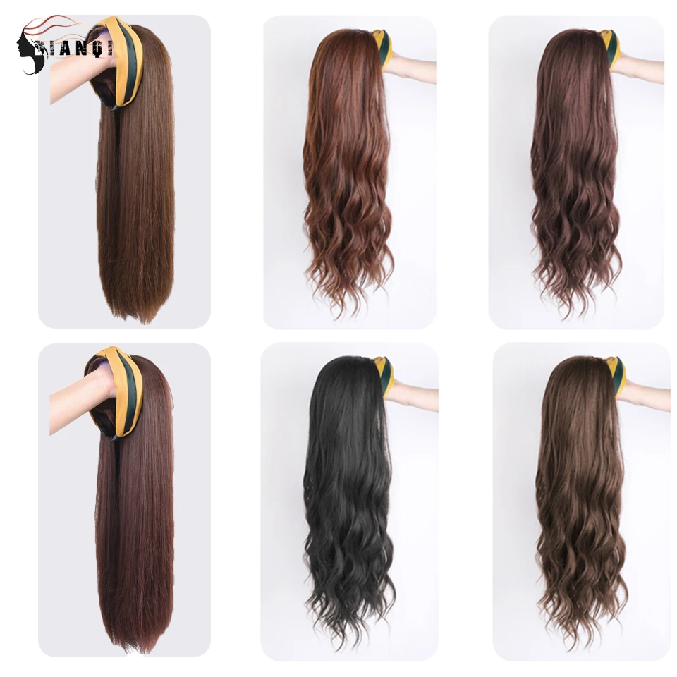 

DIANQI Long Wavy Headband Wig for Black Women None Replacement Body Wave Synthetic Headwraps Hair 2021 New Fashion Wigs
