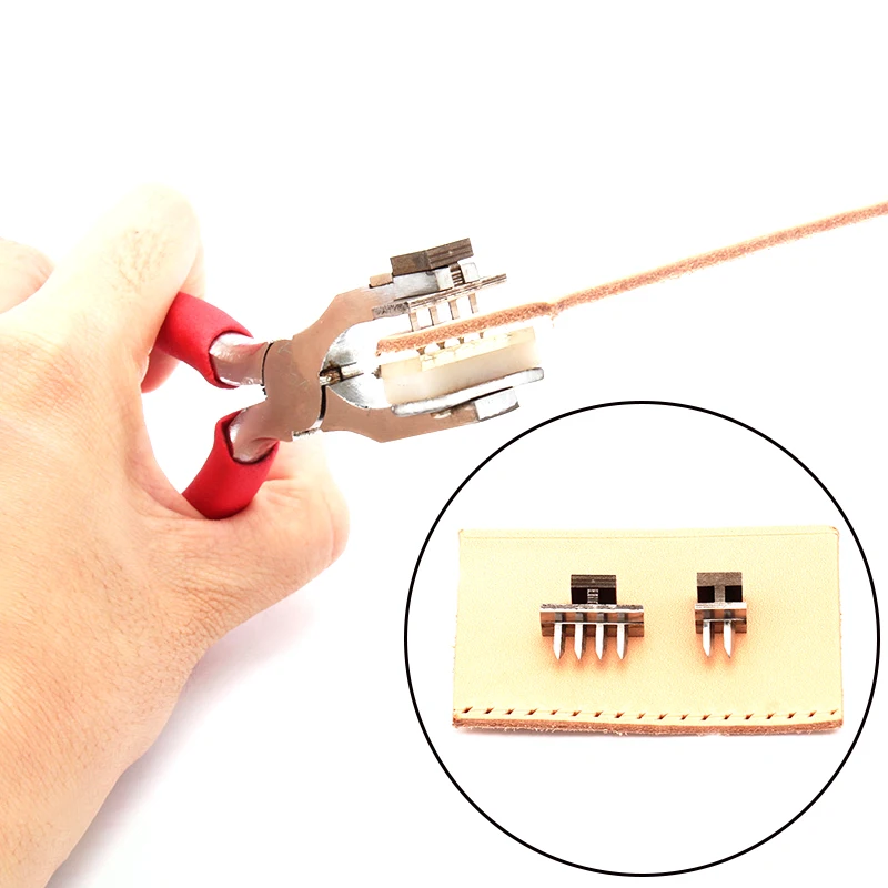 MIUSIE  4mm 2+4 Tooth DIY Silent Leather Craft Hole Punch Tools Hand Held Rhombus Point Pliers Sewing Stitching
