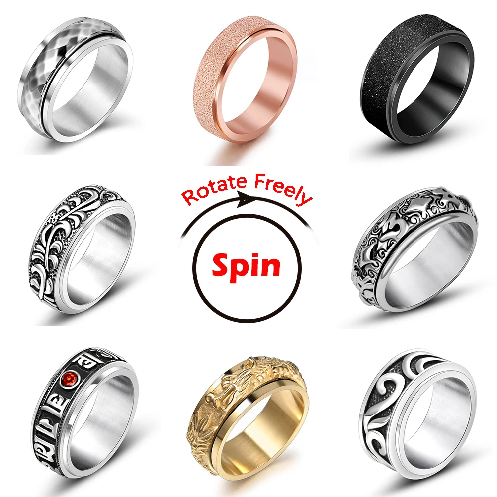 New Anxiety Ring Figet Spinner Rings For Men Women Stainless Steel Rotate Freely Spinning Anti Stress Accessories Jewelry Gifts | Украшения