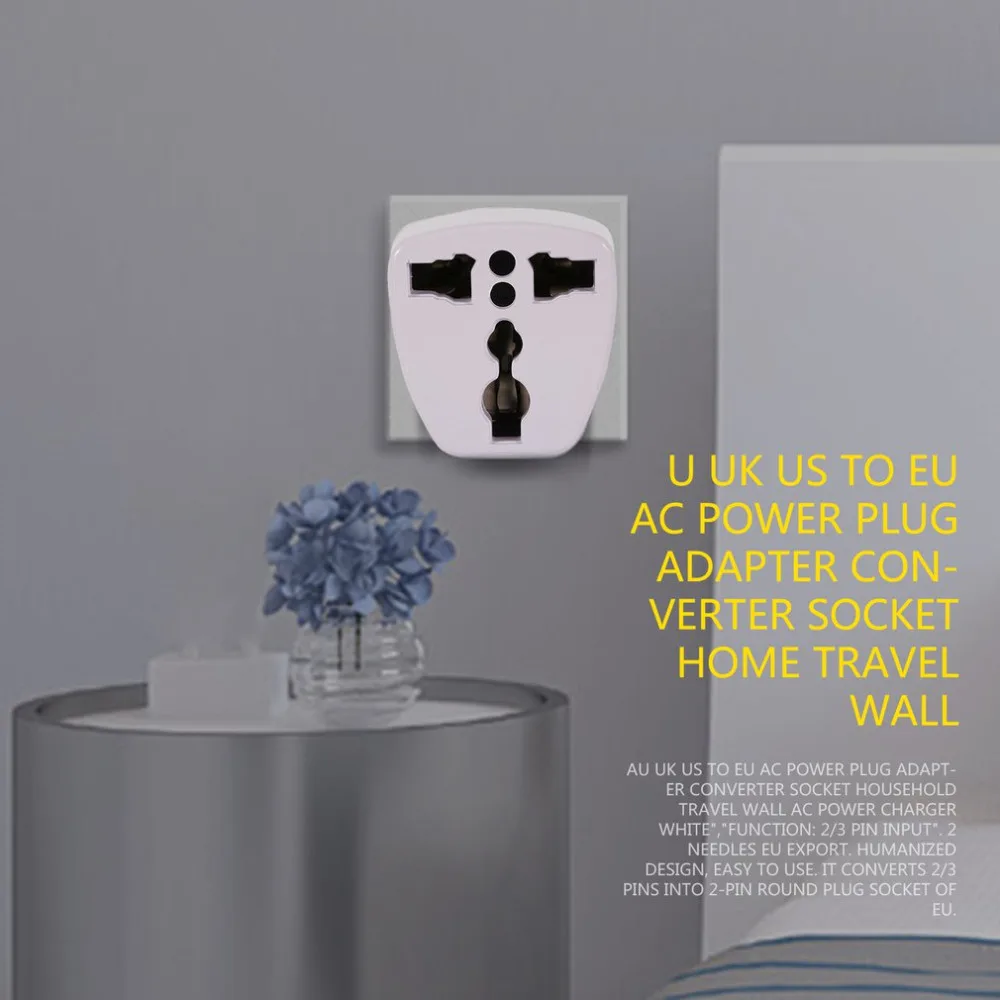 Universal AU UK US to EU AC Power Plug Adapter Adaptor Converter Outlet Home Travel Wall AC Power Charger White
