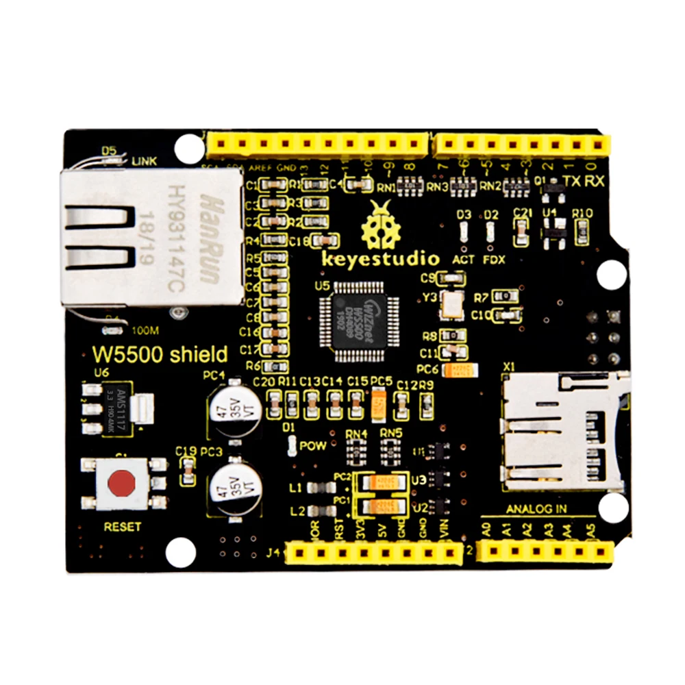 Плата расширения Keyestudio W5500 Ethernet Shield для управления Arduino UNOR3 /Mega (без POE) |