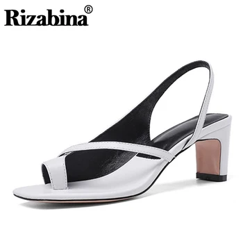 

Rizabina Women High Heel Sandals Real Leather Thick Heel High Quality Woman Summer Shoes Fashion Party Woman Footwear Size 34-40