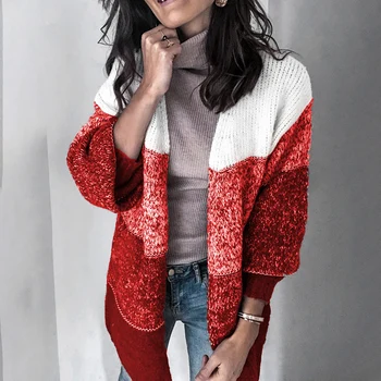 

Women Long Cardigan Coat Loose Casual Sweaters Long Sleeve Striped Color Block Thick Knitted Warm Knitwear Female Winter Outwear