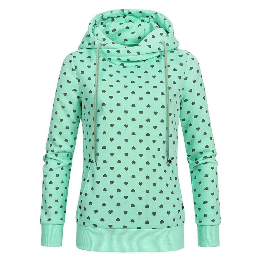 JAYCOSIN sports style fashion ladies pocket hooded sweatshirt casual heart-shaped printing sweatshirt daily birthday gift