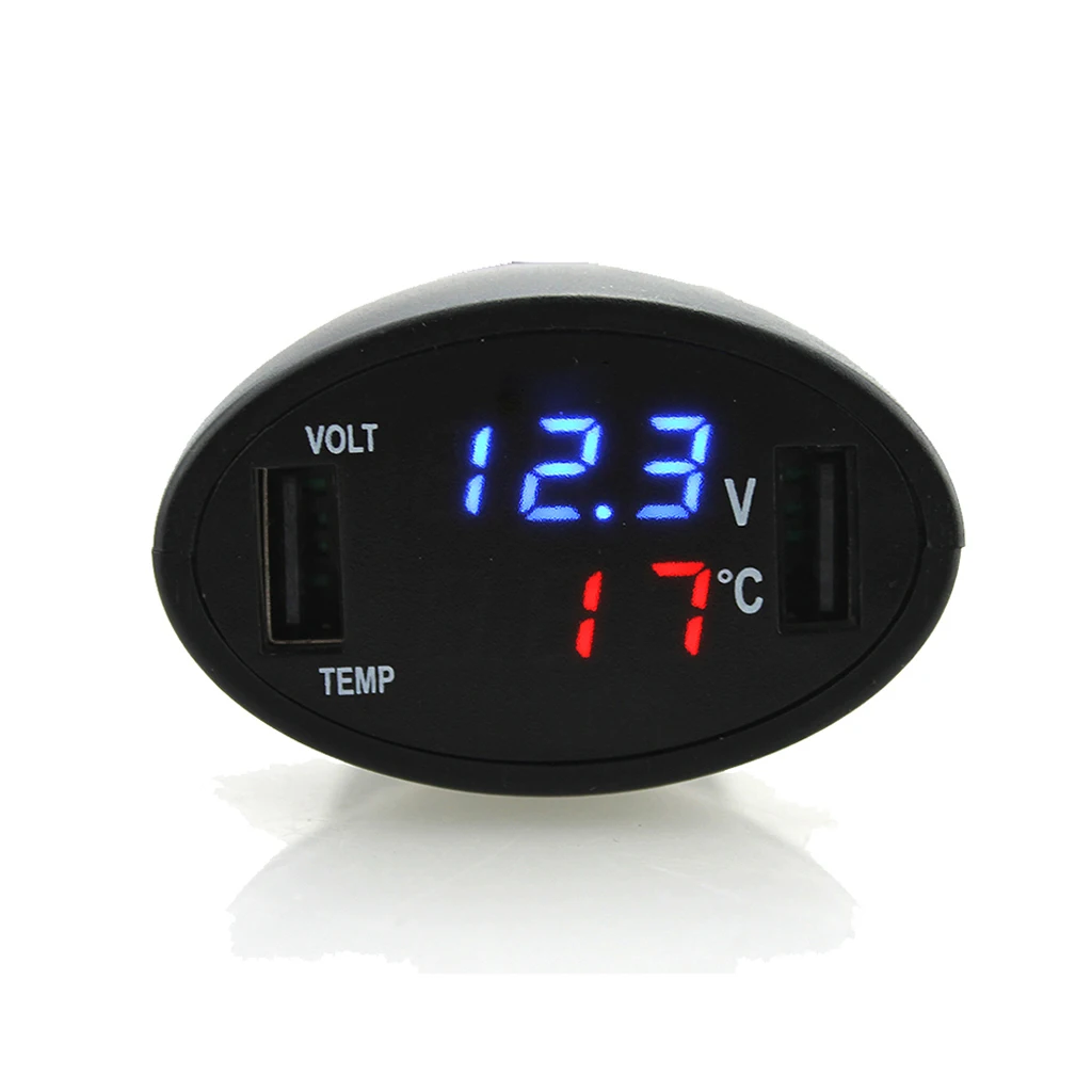 12 V-24 V автомобильный двойной usb-порт Вольтметр термометр светодиодный цифровой дисплей монитор