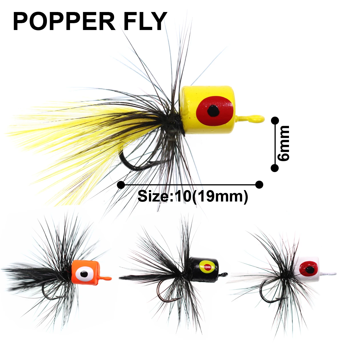BASS FOAM POPPERS 15 COLORS FLY FISHING TROUT BLUEGILL PANFISH SIZE 6 HOOKS 