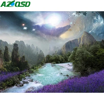 

AZQSD Adult Paint By Numbers Natural Landscape DIY Unframe Handpainted Painting Art Coloring By Numbers River Unique Gift