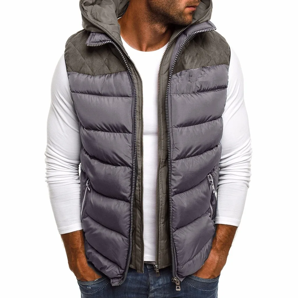 

Feitong Men Vest Hoodie Autumn Winter Zipper Fashion Black Gray Warm Waistcoat Vest Top Coat chaleco hombre