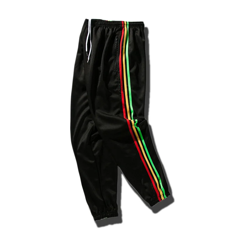 

Spring And Autumn Hip Hop Loose-Fit Athletic Pants Three Bars No Ironing Teenager Capri Striped Pants Couples Casual Pants Fashi