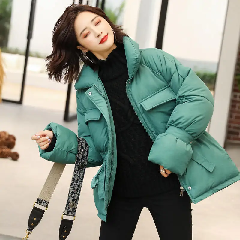 

Adjustable Waist Winter Jacket Women Coat Stand Collar Short Parka Mujer Casual Plus Size Overcoat Jacket Female Parkas C5797