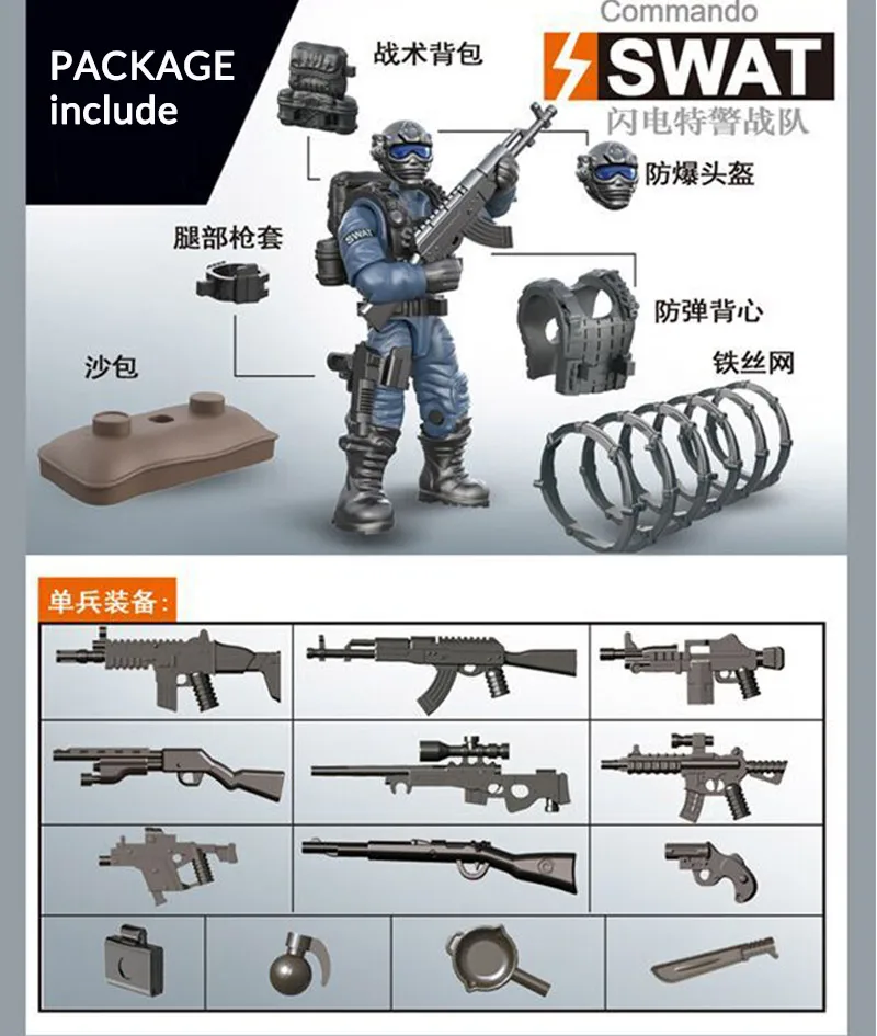 Figurines Soldier E Мини-солдат набор спецназ специальные полицейские фигурки с строительными блоками пистолет армии совместимы все основные бренды игрушки подарок дропшиппинг - Цвет: Figurines Soldier E