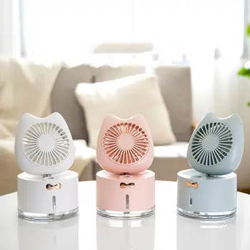 

Portable Mini Cute Cat Humidifier Fan Colorful LED Light Handheld USB Rechargeable Desktop Cooling Misting Air Diffuser Cooler