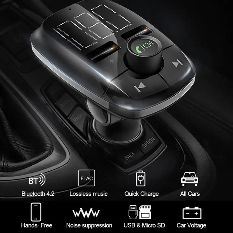 VODOOL T50 автомобильное Bluetooth 2.4A зарядное устройство для устройства handsfree 2 USB MP3-плеер fm-передатчик один клик управление отклонено Hands-Free повторный набор