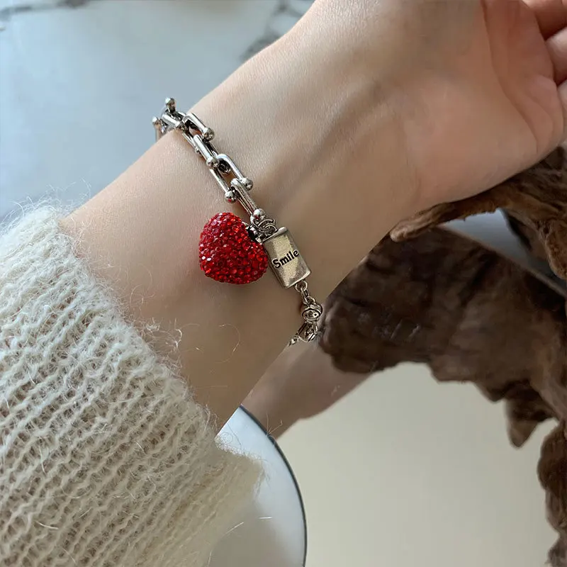 Chain Bracelets for Women Silver Thick Strawberry Zircon Party Jewelry