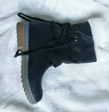 Зимние сапоги; женские теплые бархатные ботинки; Shoes2019; зимние женские ботинки до середины икры на шнуровке; женские ботинки; botas Botines; женская обувь - Цвет: 721 black