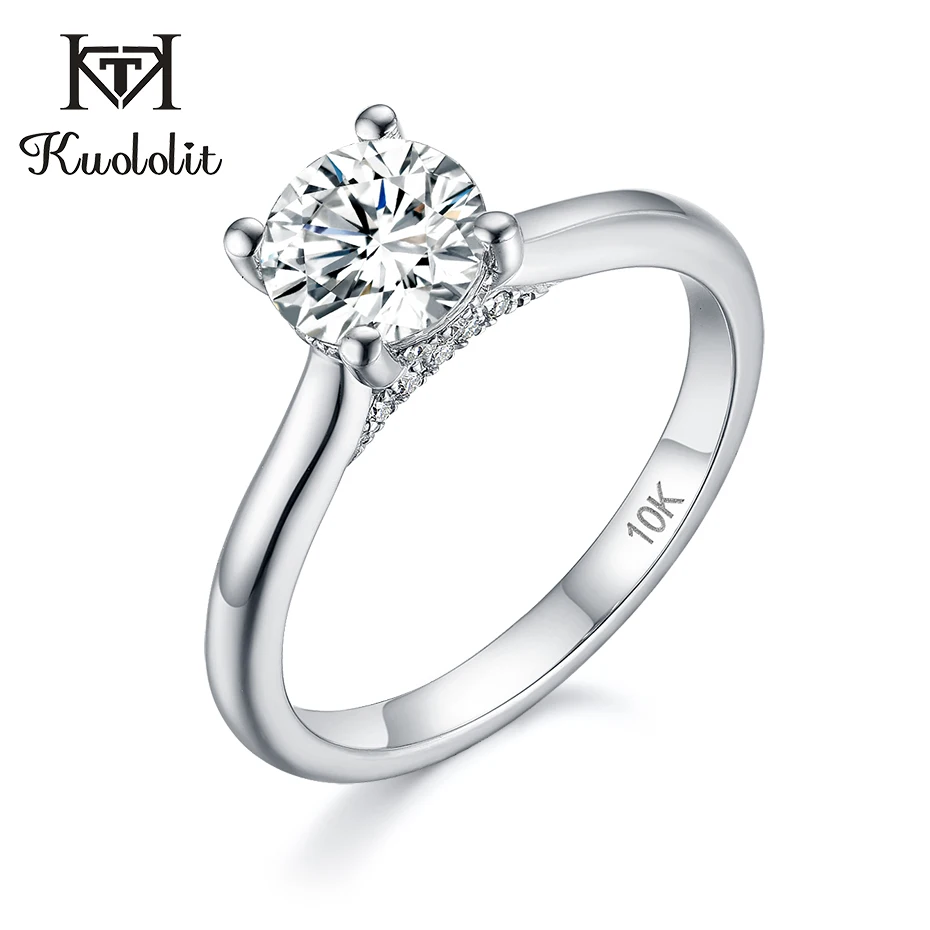 Женское кольцо с моиссанитом kuolit однотонное круглое из белого золота 10 к 0 8ct d