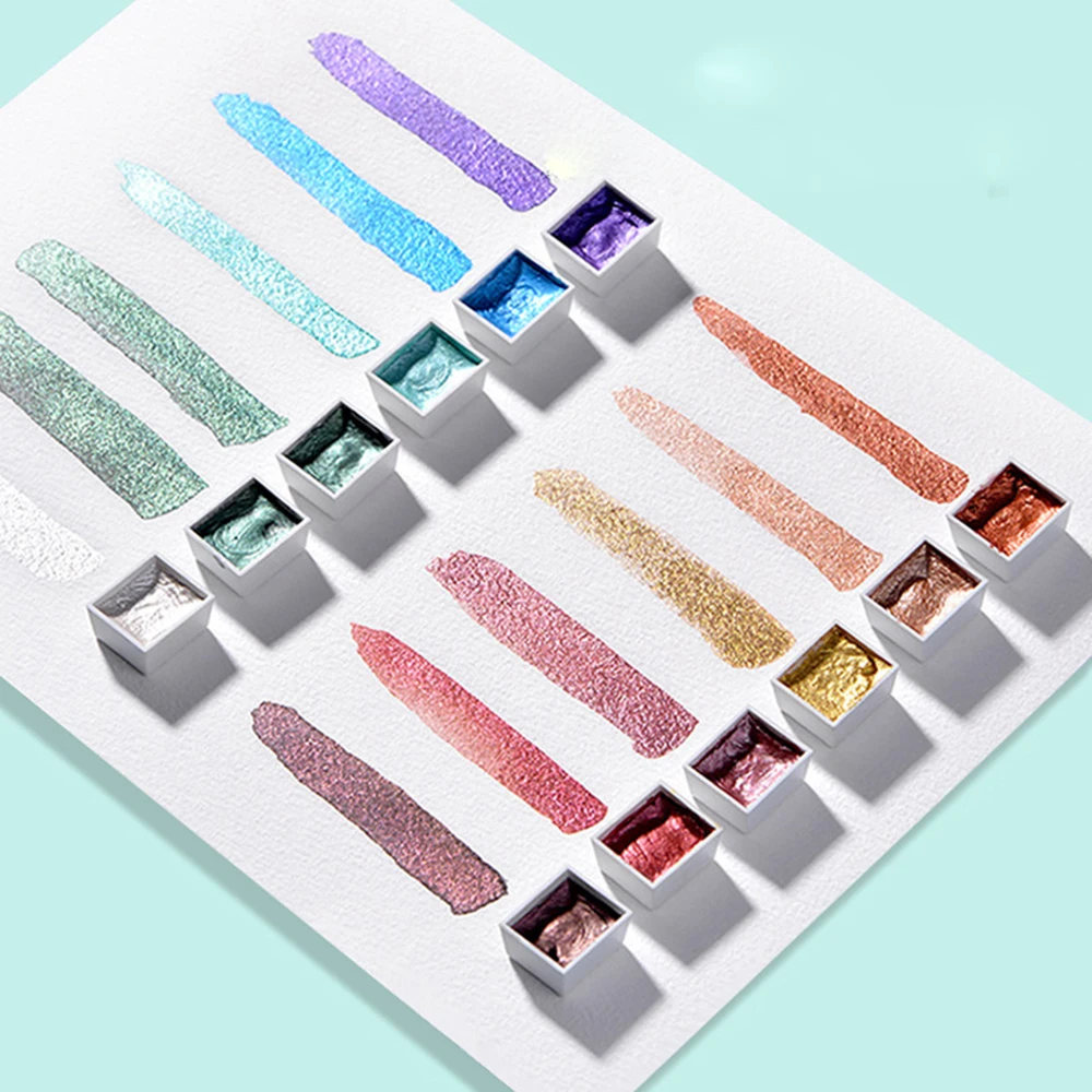 

12 color Pearlescent Solid Watercolor Pigment Metallic Color Watercolor Painting Beginner Hand-painted Art Supplies