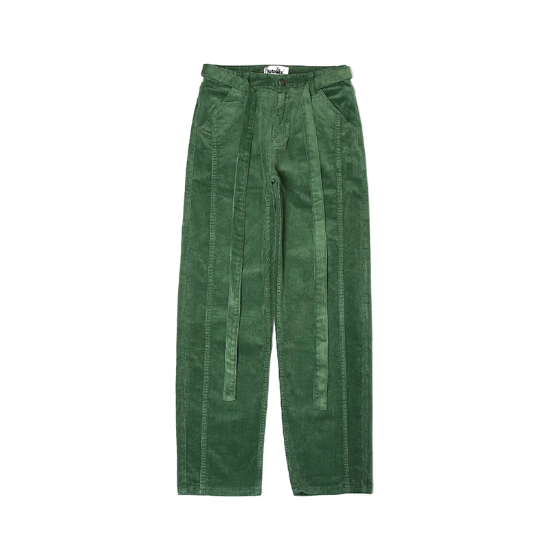 Вельветовые прямые брюки с зеленой и черной лентой, мужские брюки, мужские уличные брюки, повседневные брюки-карго для бега - Цвет: Зеленый