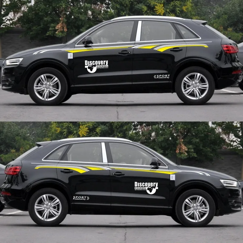 Автомобильный Стайлинг, Спортивная Автомобильная наклейка для Audi A1 A3, Дискавери, Спортивная наклейка, боковая дверь, хвост, Декоративная Виниловая наклейка - Название цвета: Style-C Yellow