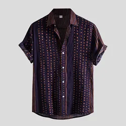 Masculino casual polka dot listras camisas masculino imprimir manga curta botão turn down camisa 2021 verão moda roupas masculinas novas