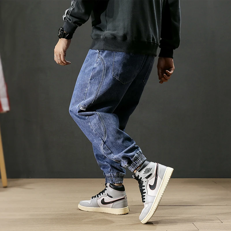 Fashion Streetwear Men Jeans Loose Fit Black Gray Color Spliced Designer Harem Jeans Homme Slack Bottom Hip Hop Jogger Jeans Men