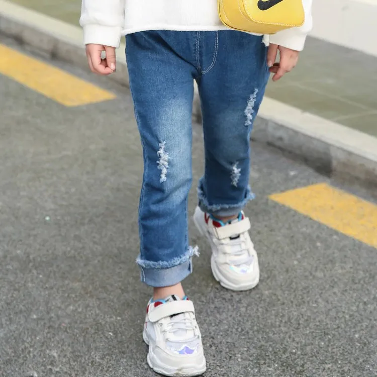 CHILDREN'S Jeans Korean-style Spring And Autumn New Style Girls with Holes Jeans Children Flash Western Style Crawler Fashi