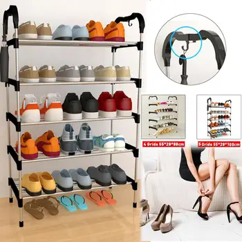 

4/5 Layer Black Simple Modern Multifunctional Shoe Rack Multi-layer Combination Shoe Storage Rack With Hooks Can Hang Umbrella