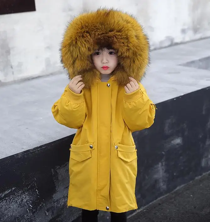 Зимний детский Настоящий мех кролика, пальто с капюшоном и воротником из натурального меха, теплая парка, детская куртка Modis для холодной погоды, Y1944