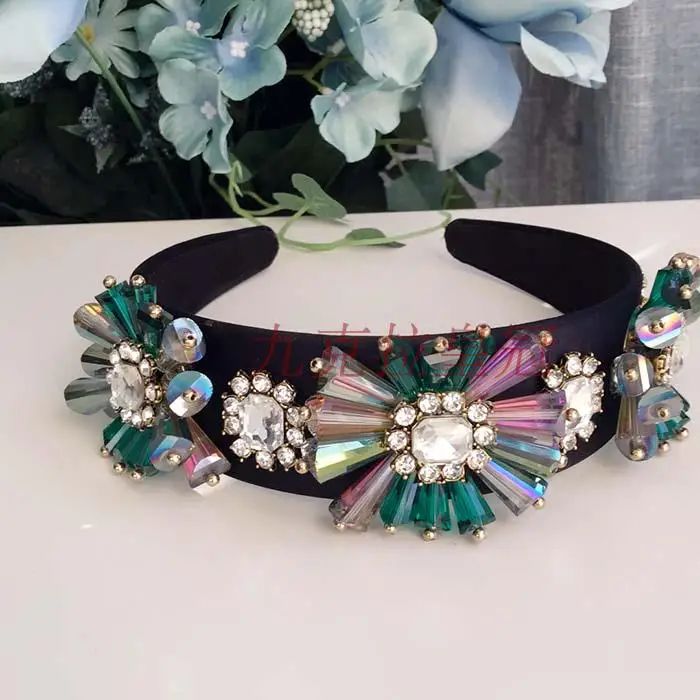 Ручной работы кристалл драгоценный камень Hairband женский европейский полный горный хрусталь бисером широкая головная повязка элегантные женские волосы бижутерия украшение для головы
