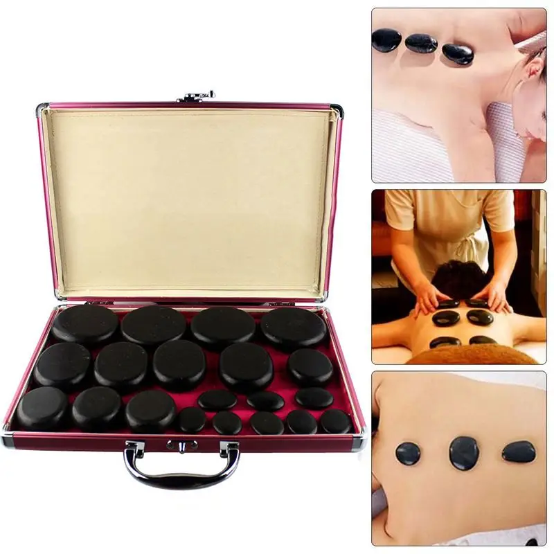 

20Pcs Natural Energy Hot Stone Set Massage Stone Heating Box Kit Spa Pain Relief For Neck Back Body Acupuncture Pressure Therapy