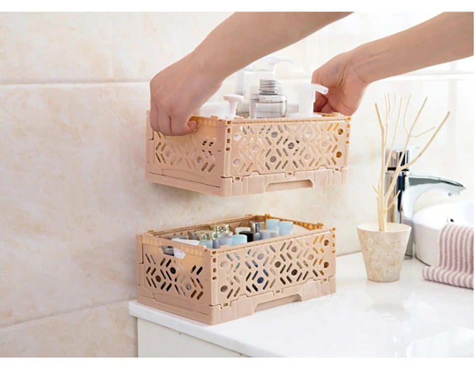 Multi-Purpose Plastic Storage Baskets Stackable Desktop Sundries Storage Box Foldable Organization Organizer Box For Home Use