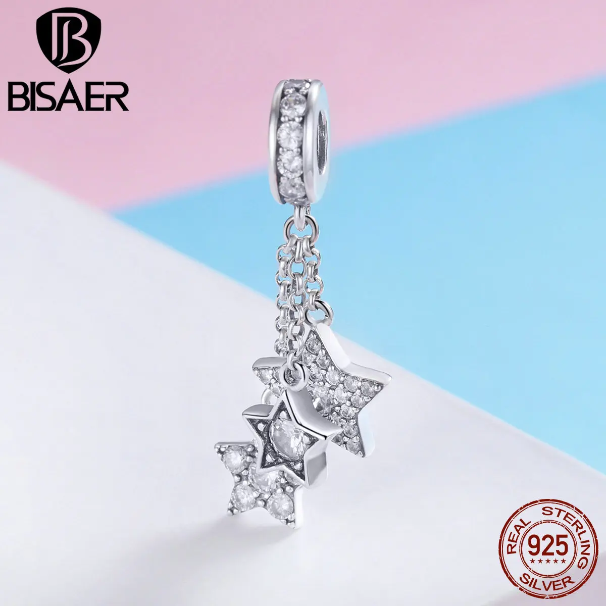 BISAER Подвески 925 пробы серебро кисточкой Звезды бусины для женщин ювелирных изделий Модные Серебряные Подвески Браслет HSC881