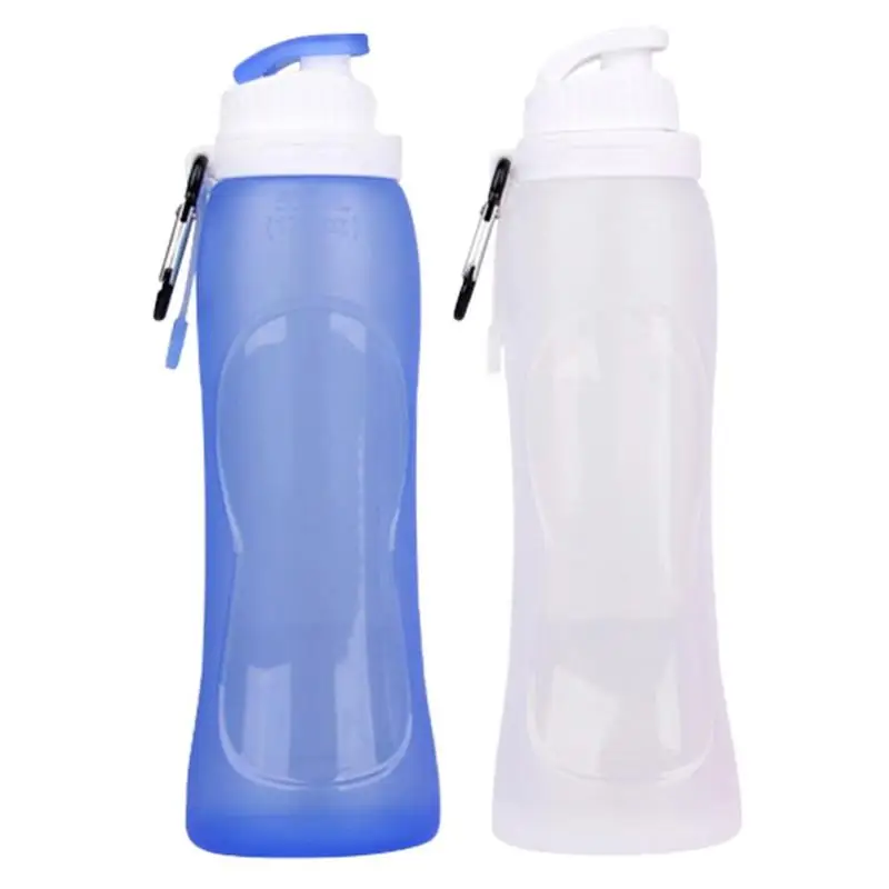 Outdoor Sports Water Bottle Silicone Foldable Water Storage Container Portable Travel Camping Hiking Collapsible Leakproof Drink - Цвет: Blue transparent