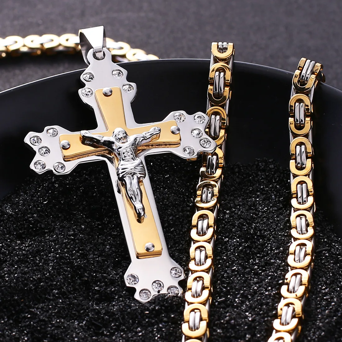 Классическая религиозная Подвеска "Иисус" Крест Кристалл титановая сталь кулон ожерелье Мода Прочный экологичный HG14092