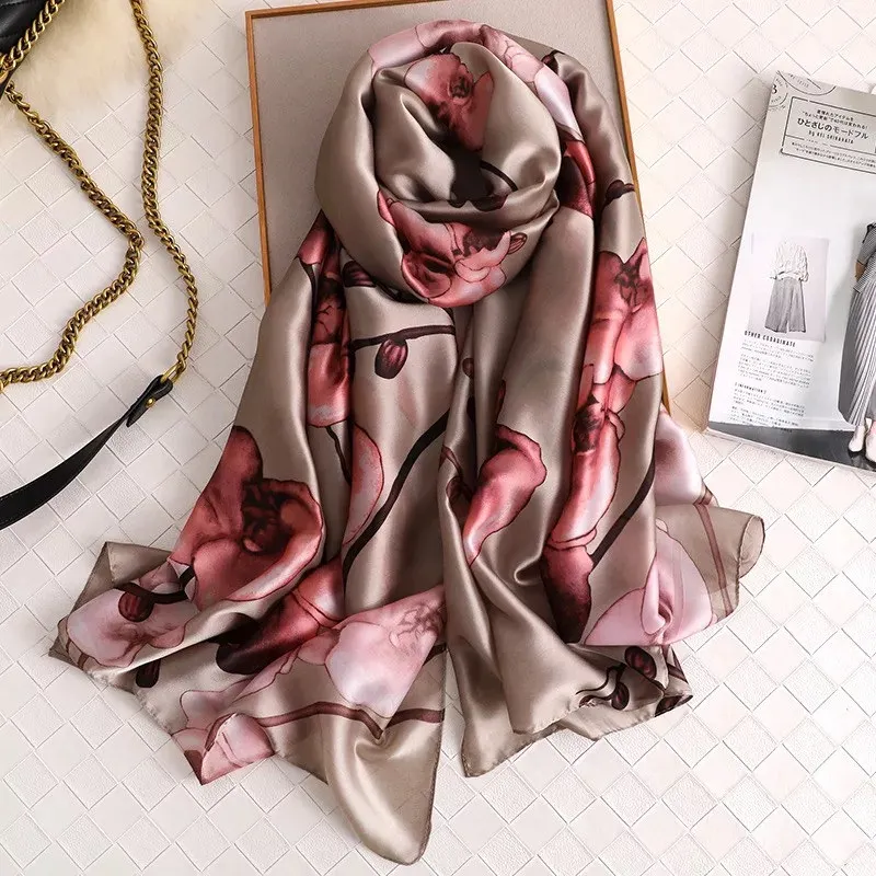 fashion women silk scarves female chiffon wrap ladies classic floral shawl Sunscreen Beach Scarf foulard pareo muffler bandanna - Цвет: 12