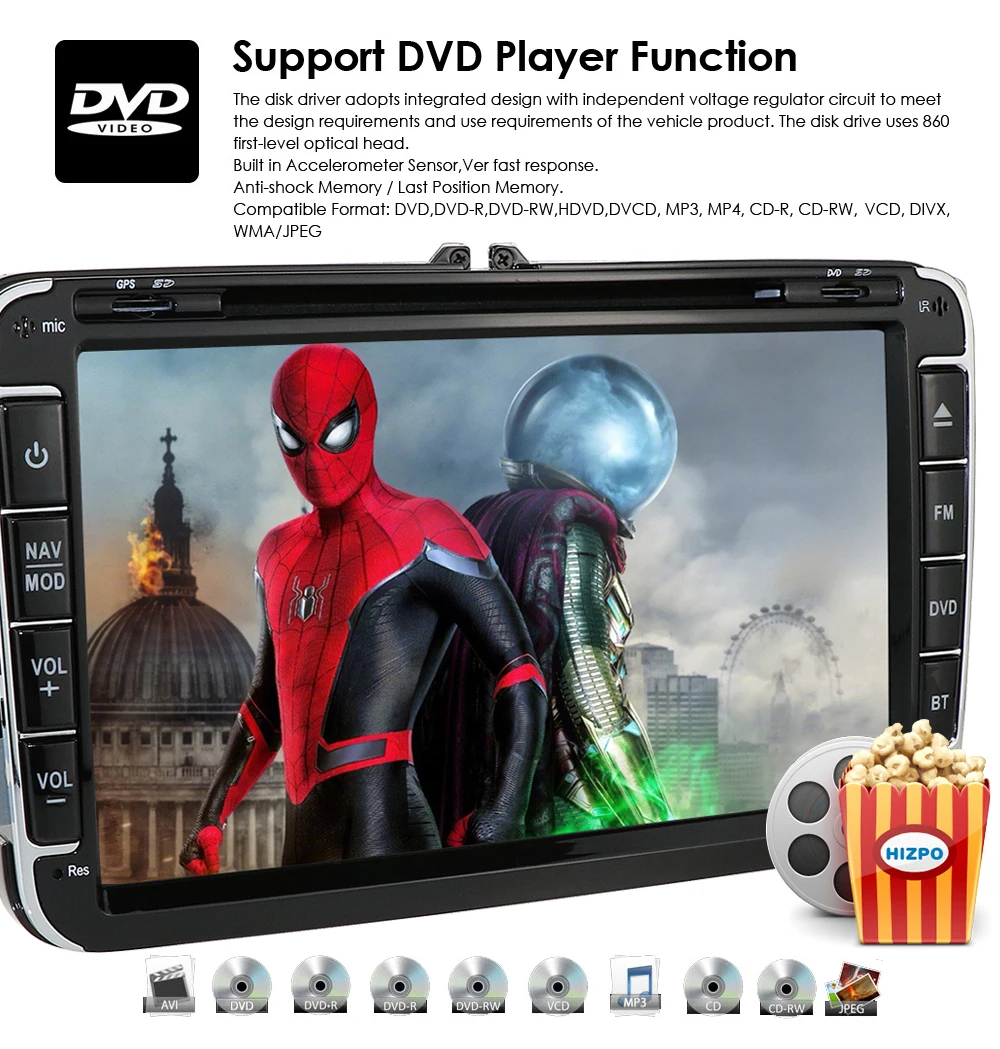 Flash Deal Wholesale! Hizpo 2 din 8" Car DVD Multimedia player GPS Navigation Autoradio For VW/passat b6 /SEAT leon 2 Altea Toledo Skoda bt 1
