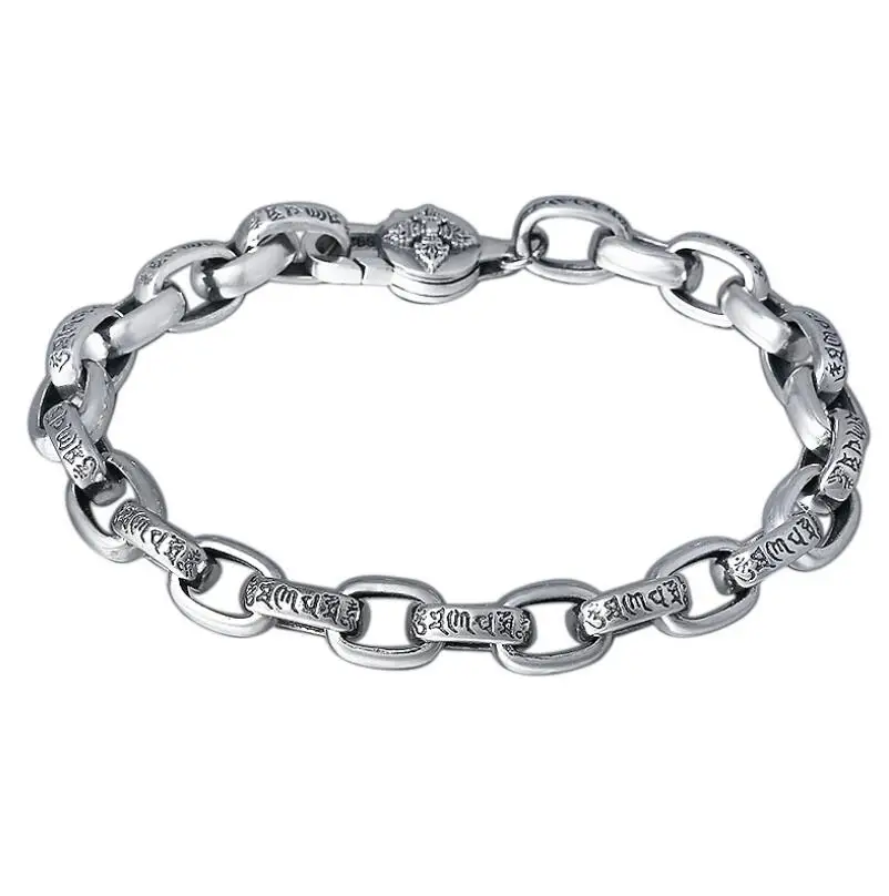 Настоящее серебро 925 пробы, ювелирные изделия из серебра для мужчин и женщин, шесть слов, пряжка мантра, ретро браслет S925