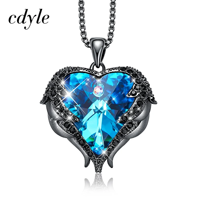 Blue P0902I Cdyle готическое черное крыло Ангела Сверкающее красное сердце кристалл от Swarovski Подвеска Ожерелье для Хэллоуина ювелирные изделия подарок - Окраска металла: Blue P0902I