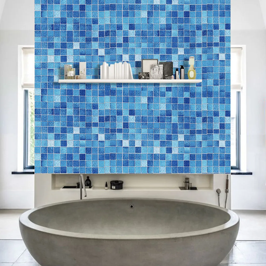 Синяя Современная мозаика самоклеющиеся обои рулон для дверь в ванную мебель из ПВХ водонепроницаемая пленка патч стикер на стену# p7