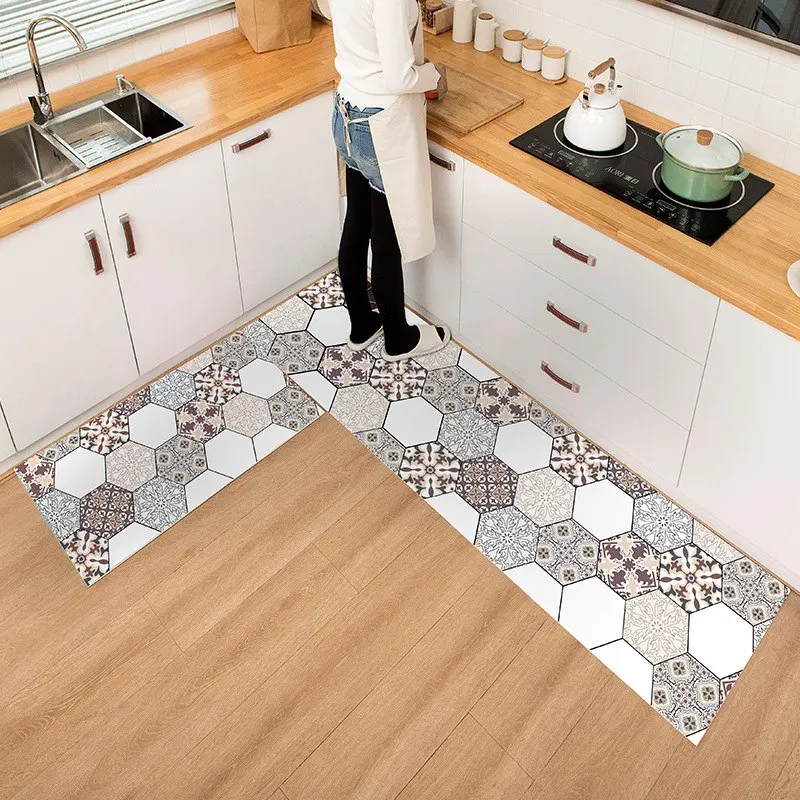 

PVC Kitchen Rug Non Slip Carpet Nordic DoorRug For Living Room DIY Cut Entrance Hexagon Pattern Doorway Rug Home Decor