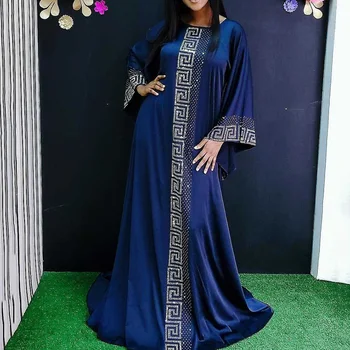 

2020 Fall Muslim Islamic Style Plus Size Robe Star Imitation Silk Hot Drilling Long Party Dresses Retro Straight Evening Dress