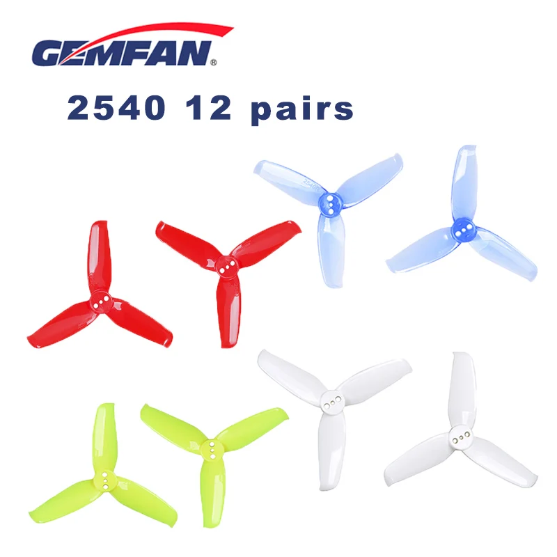 12Pairs Gemfan Flash 2540 2.5x4 2.5 Inch 3-Blade Propeller with 1.5mm clear