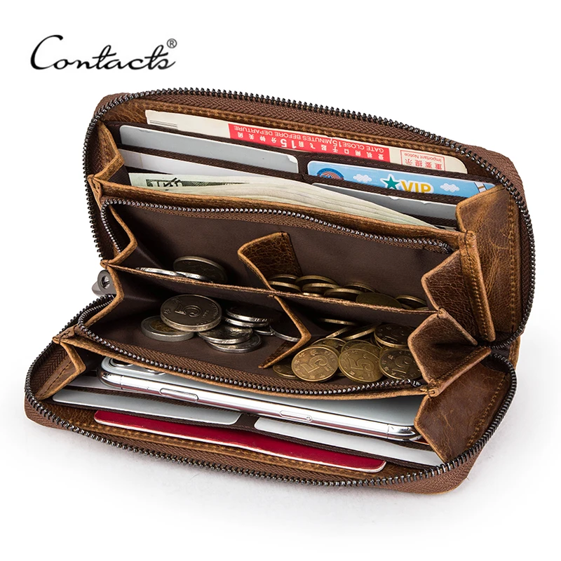 Long Purse Wallets Phone-Pocket Clutch CONTACTS Large-Capacity Genuine-Leather Card-Holder
