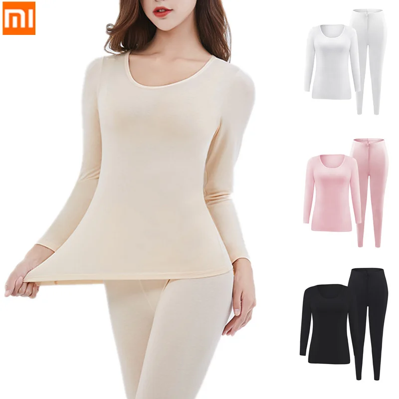 

2020 Xiaomi New Modal Thermal Underwear for Women Autumn Winter Warm Seamless Heat Plus Size Bottoming Shirt Thin underwear Set
